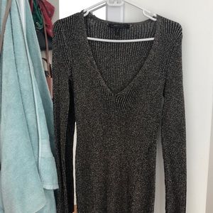 BCBG Max Azria black/gold ribbed dress w slit